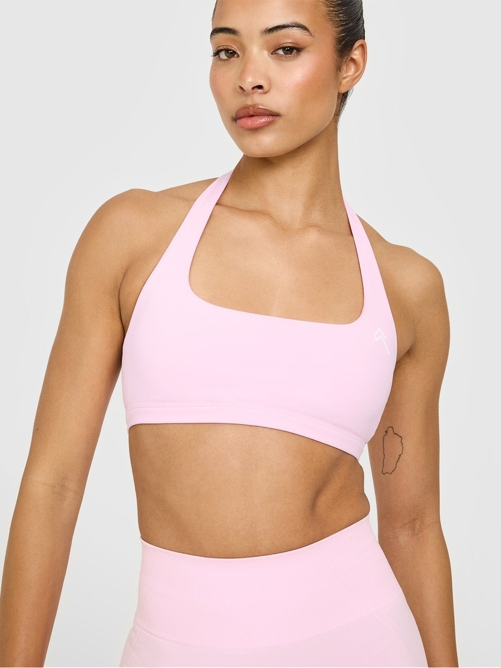 Oner Active EASYLIFT™ Halter Bralette with Grey Logo in Sold Out Chalk Pink
